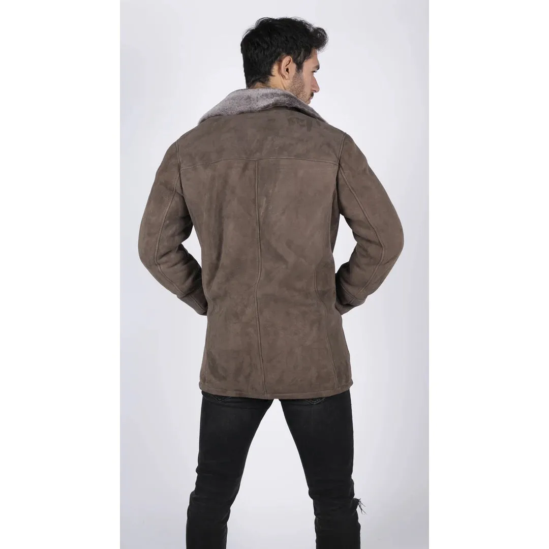 Patio de oveja para hombres BEIGE Classic 3/4 Chaqueta Botón V Cuello