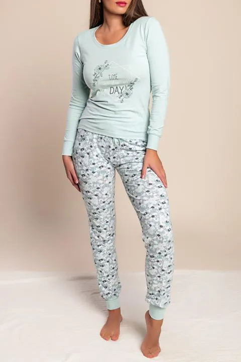 Pijama largo estampado, menta