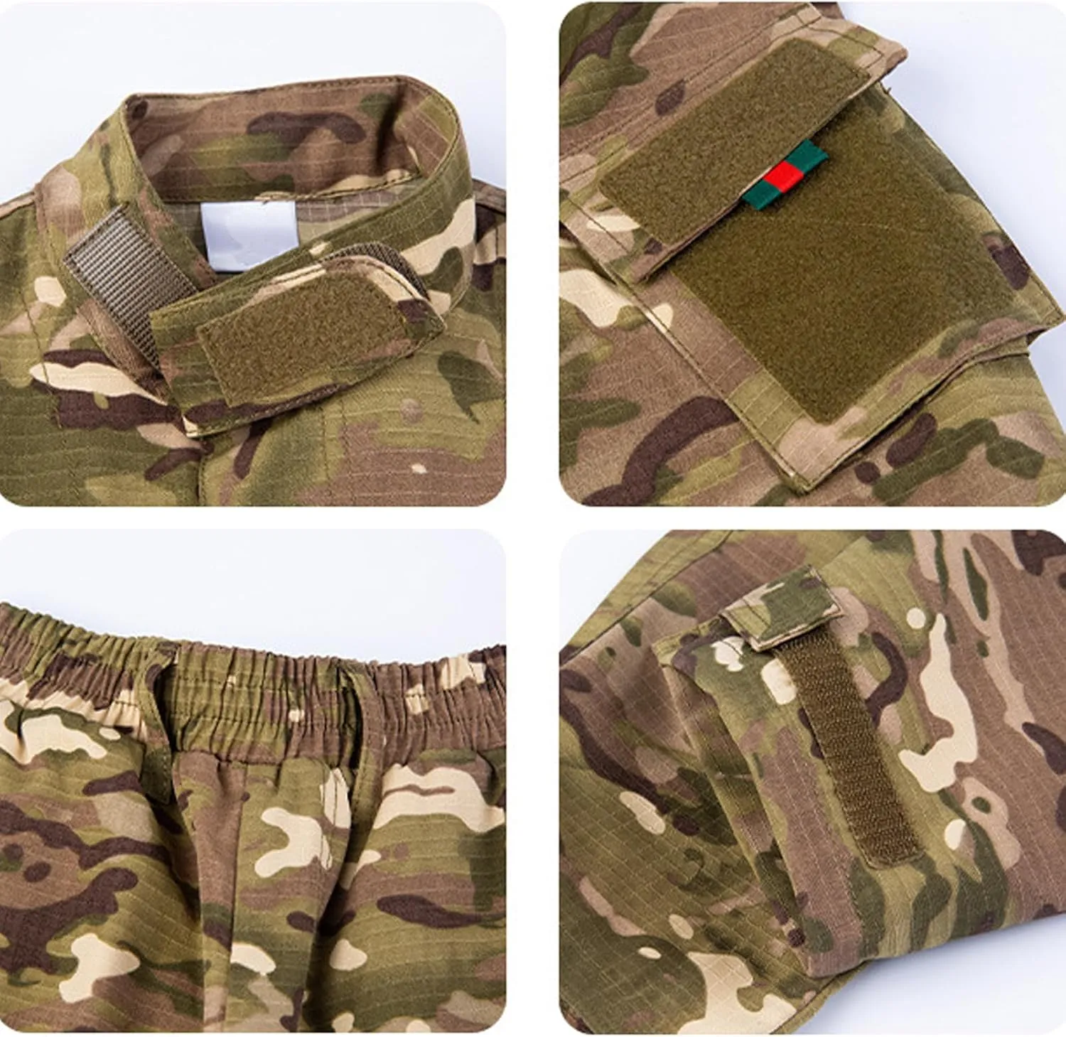 QIYUANT Niños Deportivo Ropa Táctica Conjuntos de Camiseta y Pantalones Airsoft Militar Camuflaje Primavera Verano Otoño Senderi