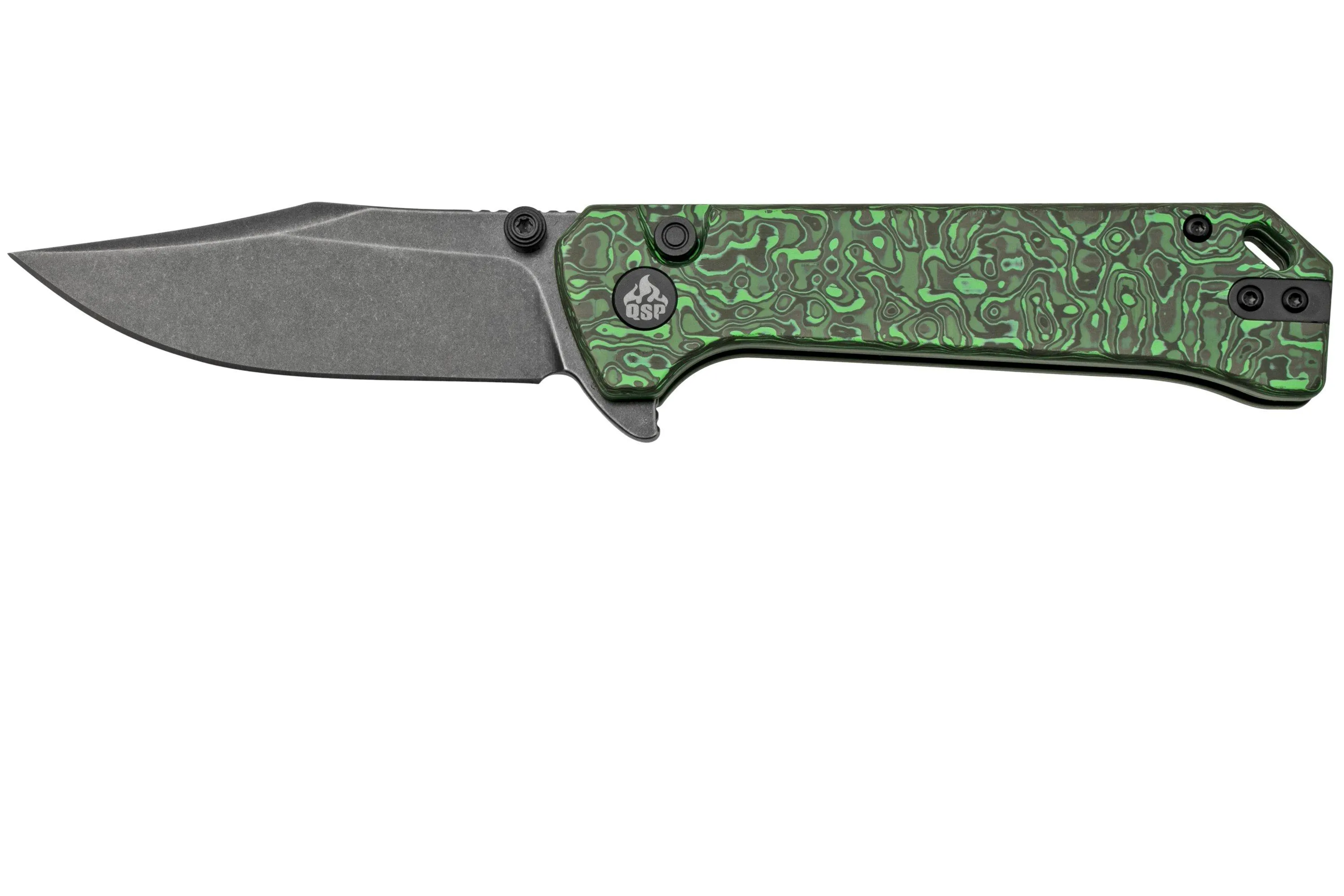 QSP GREBE QS147G2, S35VN BLACK CLIPPOINT GREEN CARBON, NAVAJA