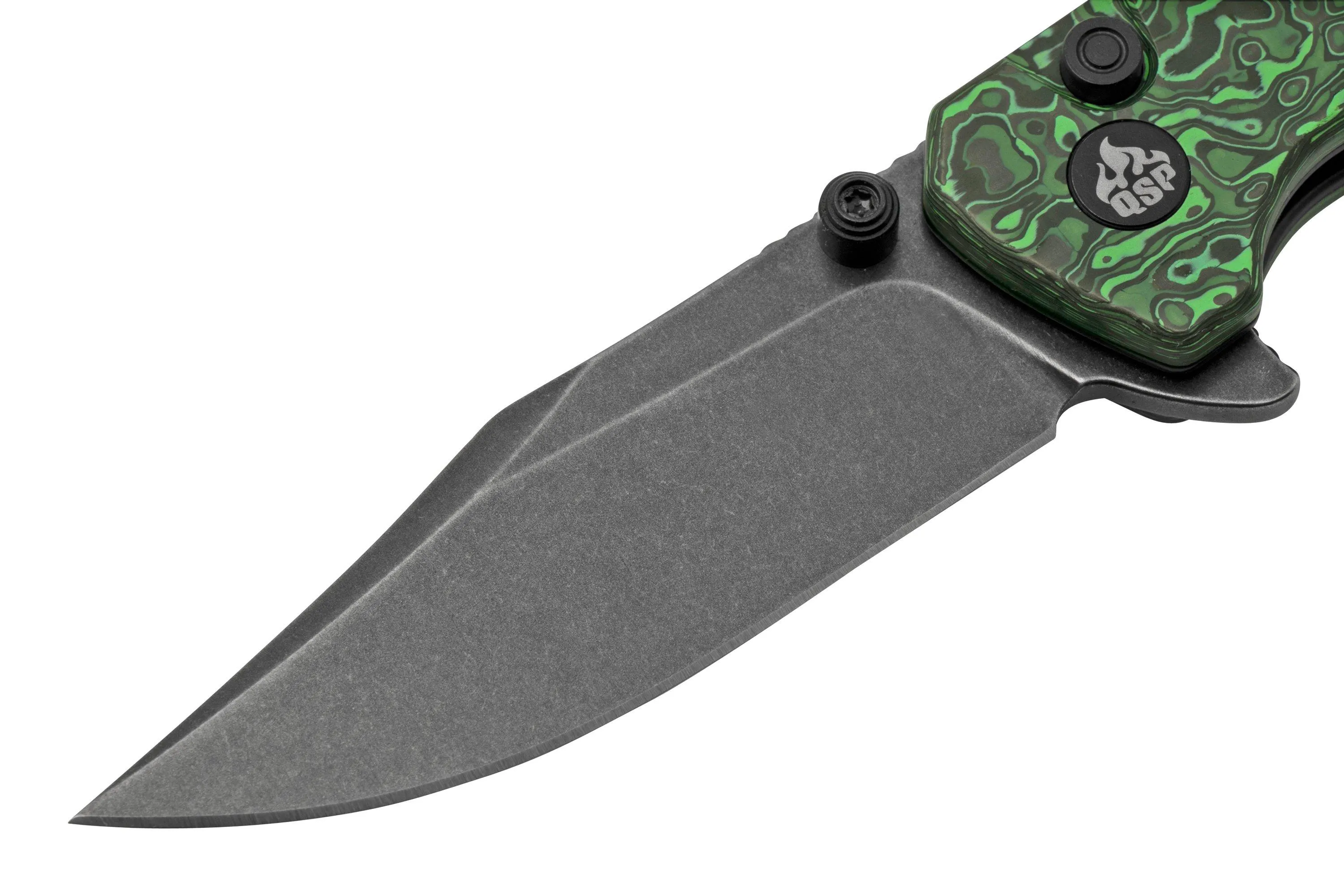 QSP GREBE QS147G2, S35VN BLACK CLIPPOINT GREEN CARBON, NAVAJA