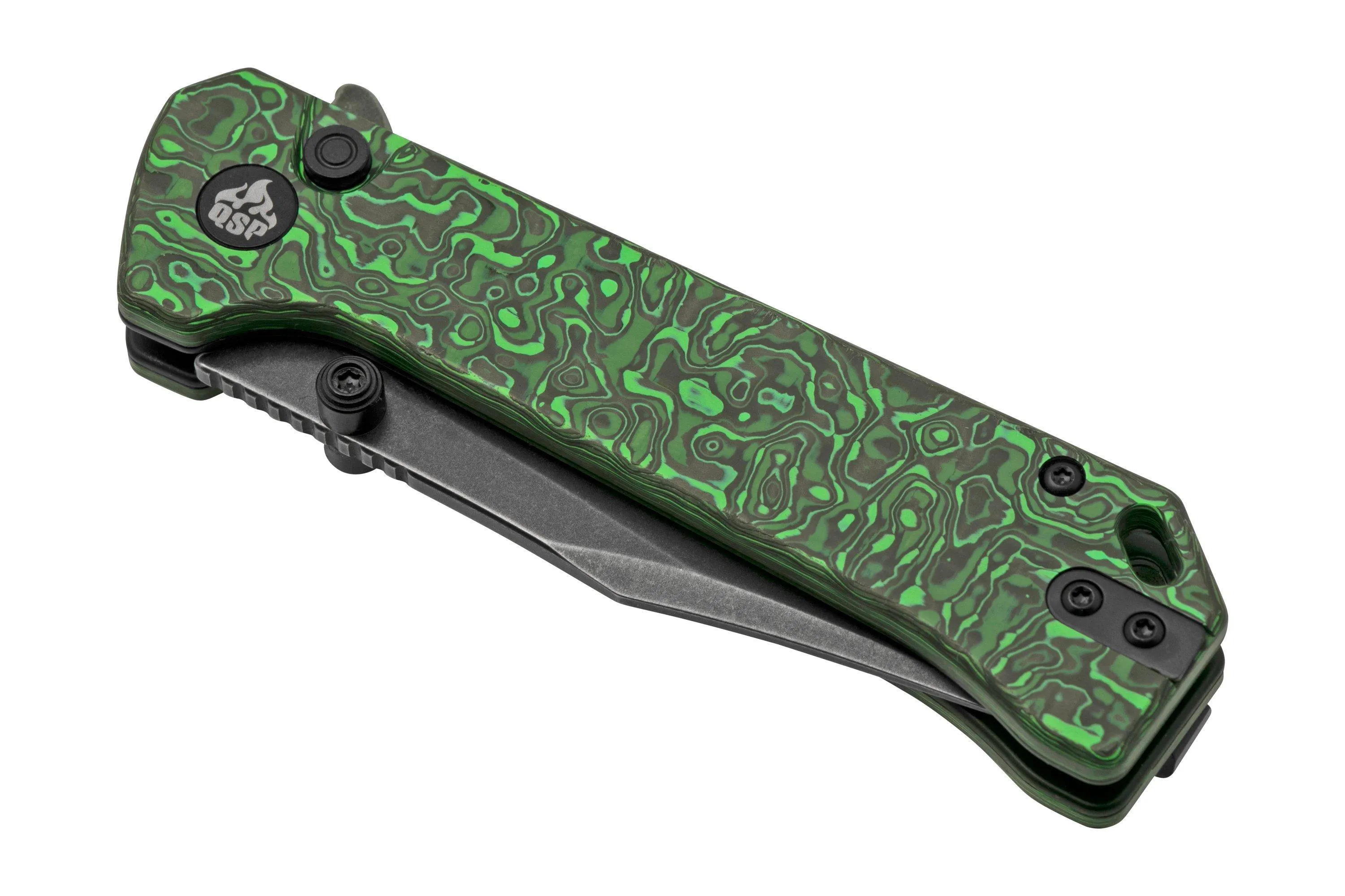 QSP GREBE QS147G2, S35VN BLACK CLIPPOINT GREEN CARBON, NAVAJA