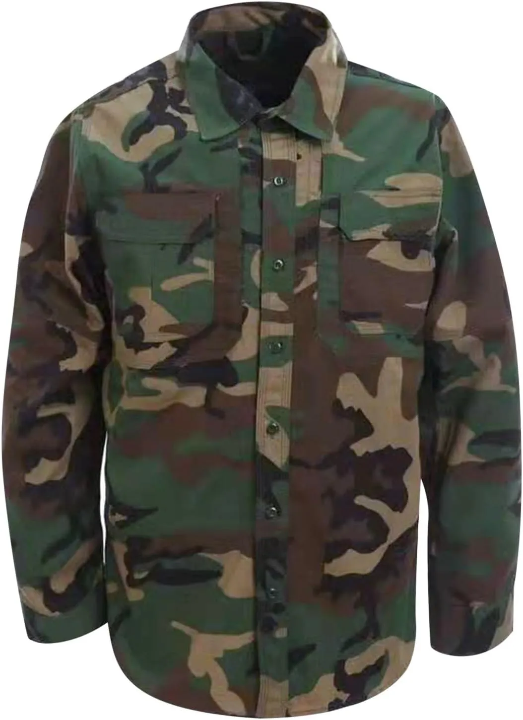 Ruamilyy Camisa de campo para hombre  militar  atlética  deportiva  militar  combate  manga larga  camuflaje  con bolsillo  tran