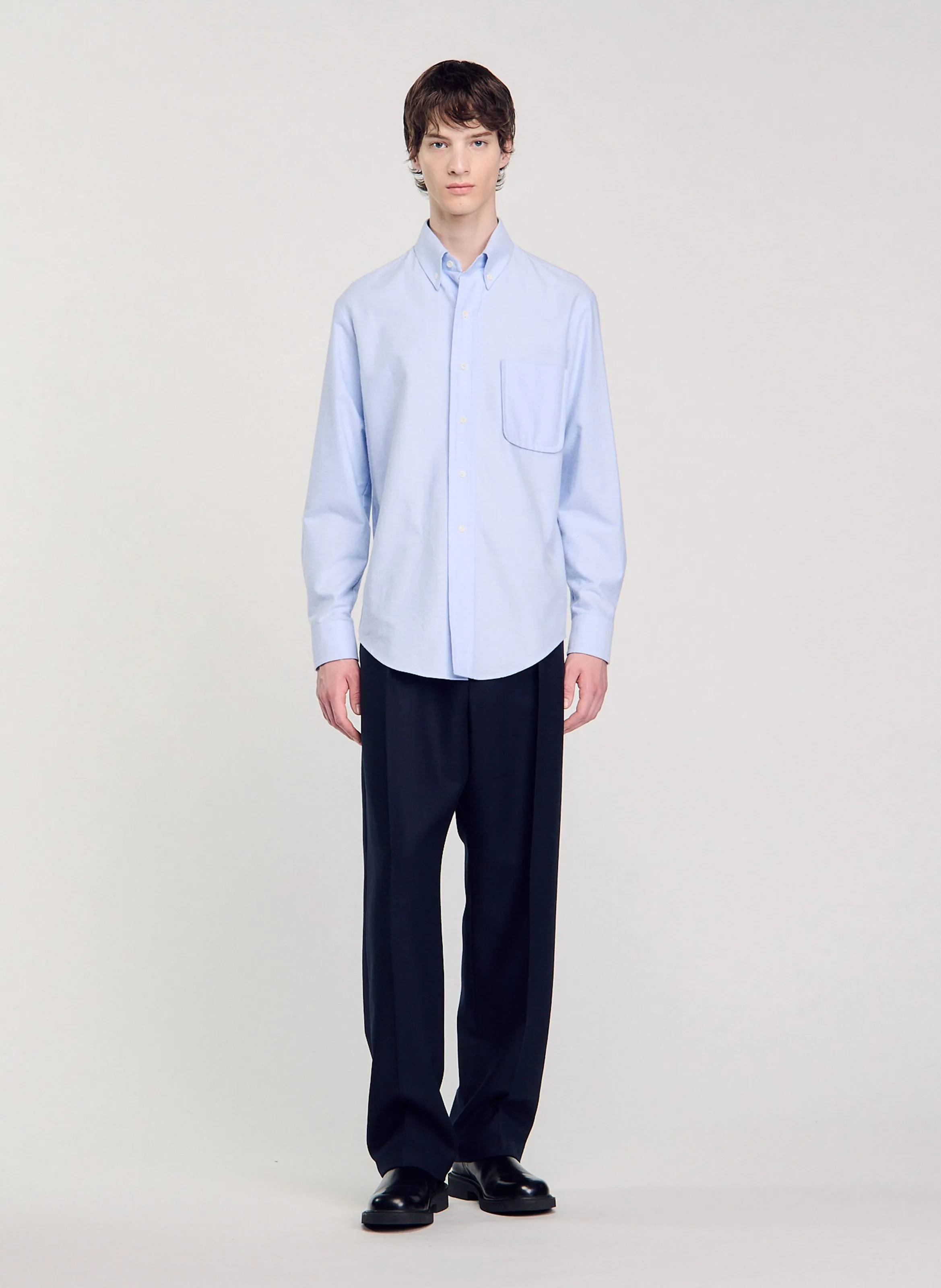 SANDRO Camisa de franela Oxford de algodón en azul