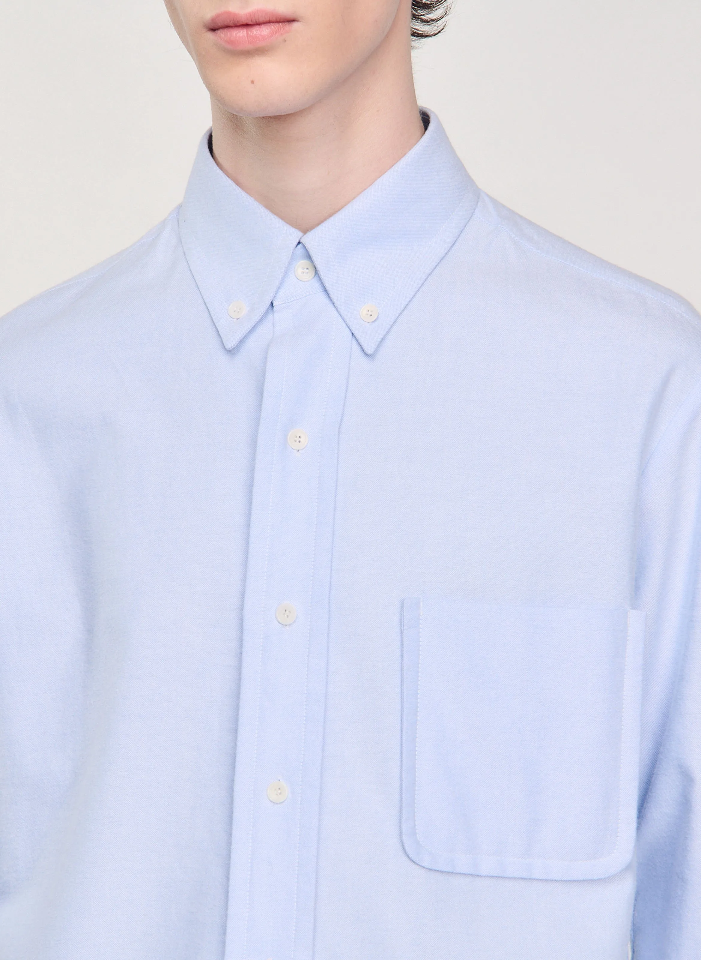 SANDRO Camisa de franela Oxford de algodón en azul