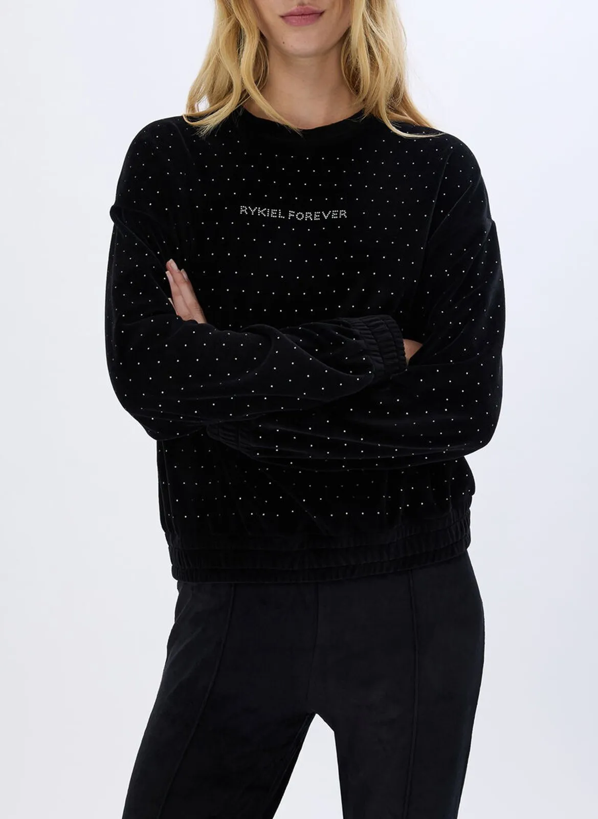 SONIA RYKIEL Sudadera recta de mezcla de algodón con cuello redondo en negro