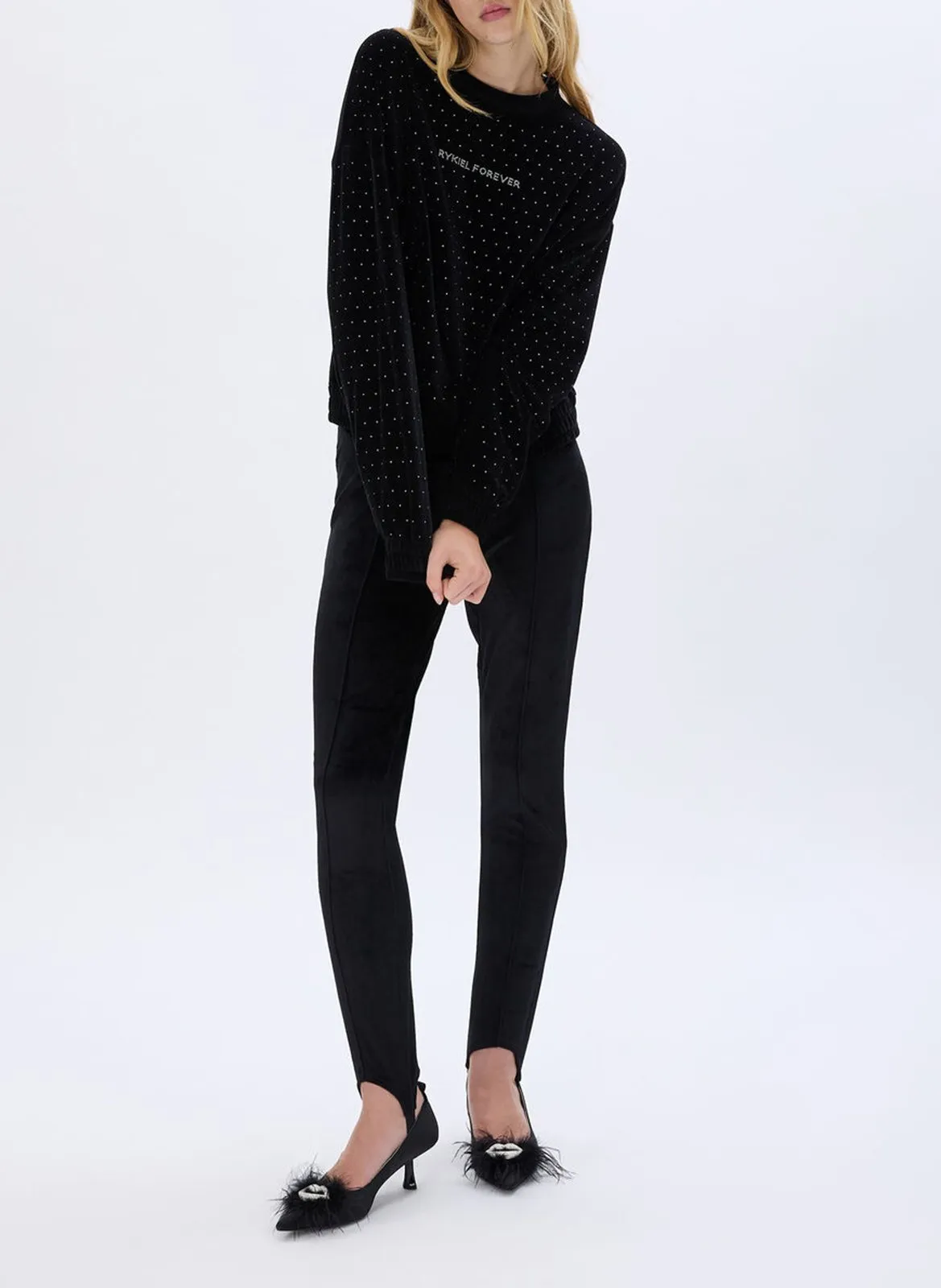 SONIA RYKIEL Sudadera recta de mezcla de algodón con cuello redondo en negro