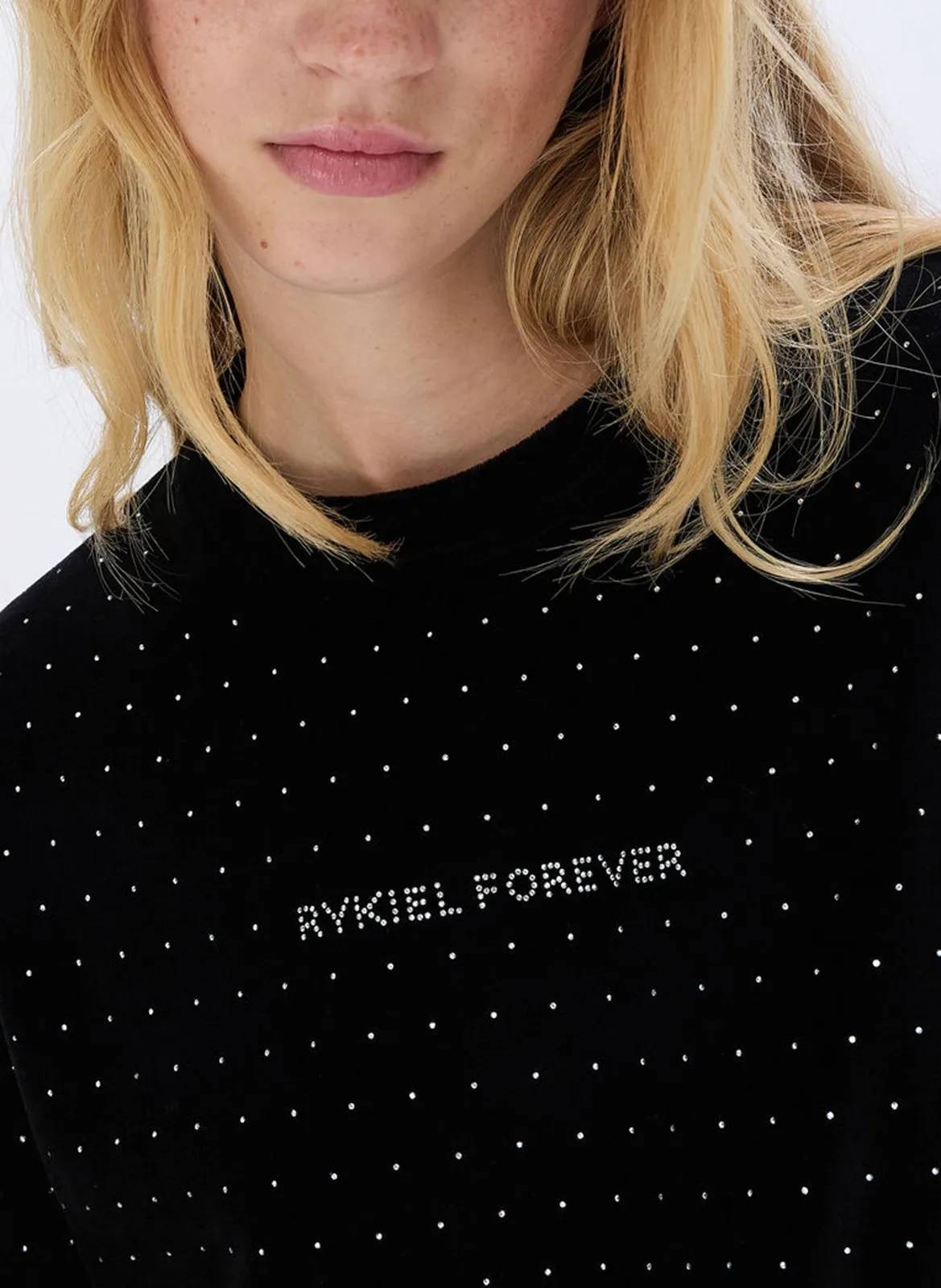 SONIA RYKIEL Sudadera recta de mezcla de algodón con cuello redondo en negro