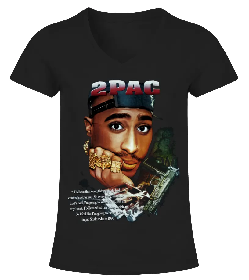 Tupac Shakur BK (10) Camiseta cuello pico Mujer
