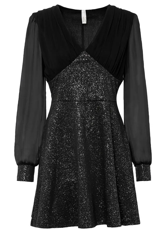 VESTIDO CON BRILLANTES NEGROPLATEADO
