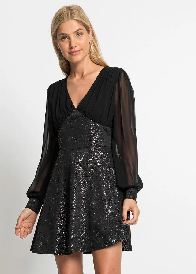 VESTIDO CON BRILLANTES NEGROPLATEADO