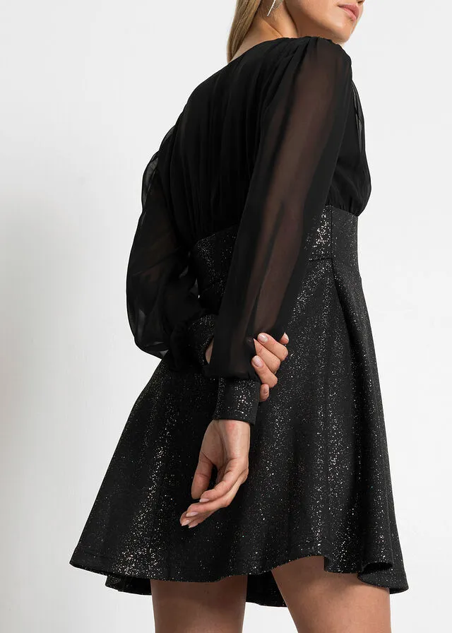 VESTIDO CON BRILLANTES NEGROPLATEADO
