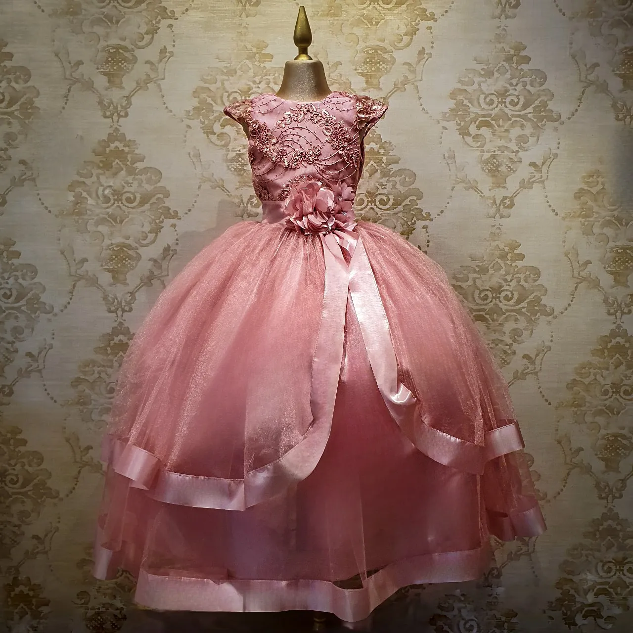 Vestido de Niña Fiesta Rosa Palo con Listón en Falda Talla 10 a 12 años