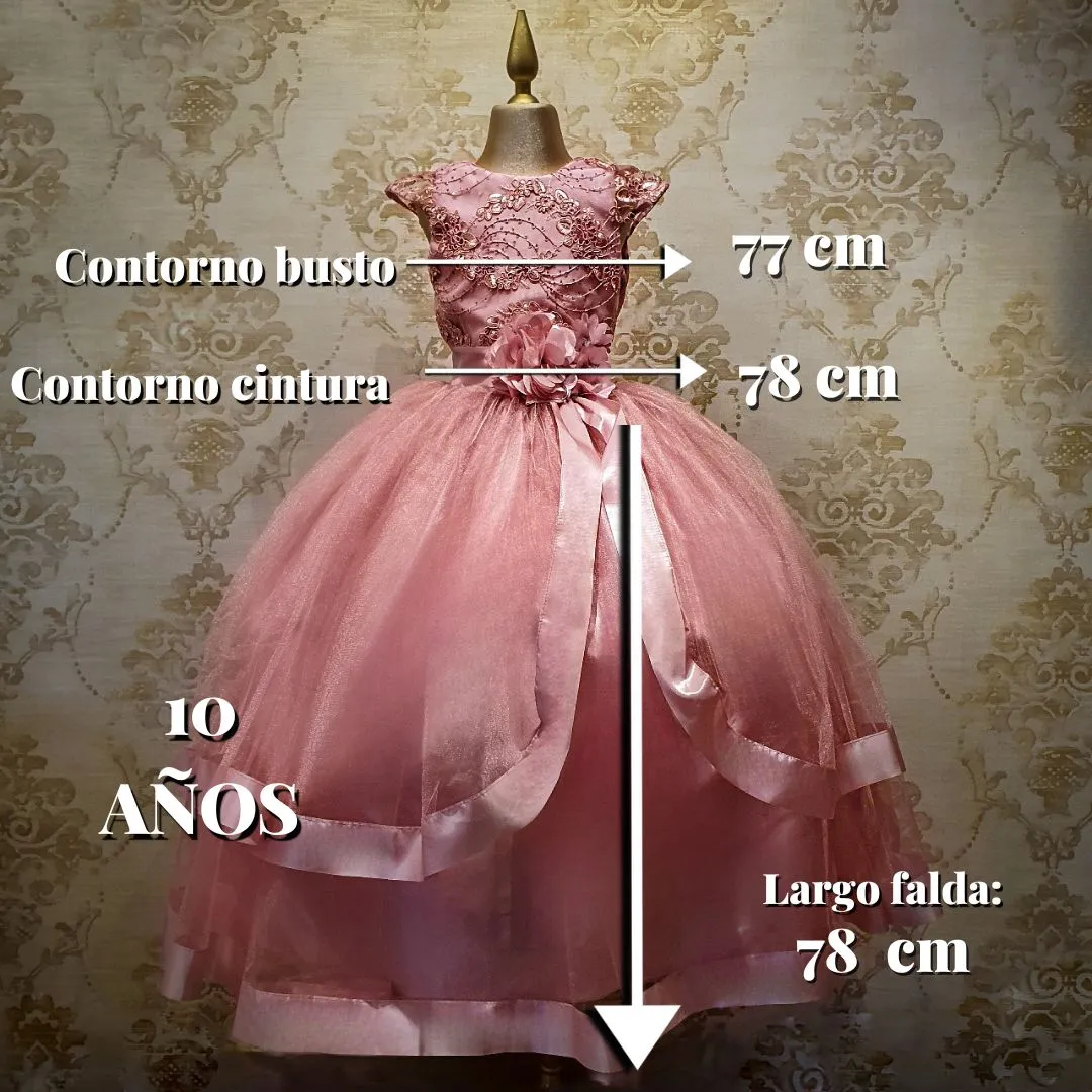 Vestido de Niña Fiesta Rosa Palo con Listón en Falda Talla 10 a 12 años