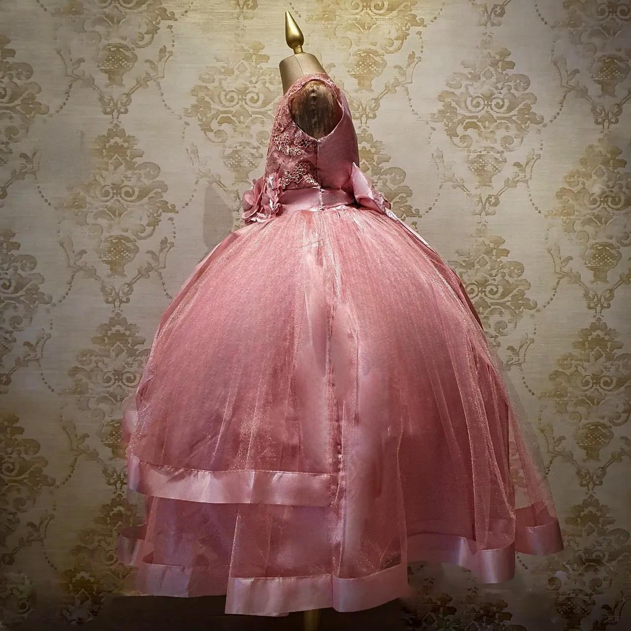 Vestido de Niña Fiesta Rosa Palo con Listón en Falda Talla 10 a 12 años