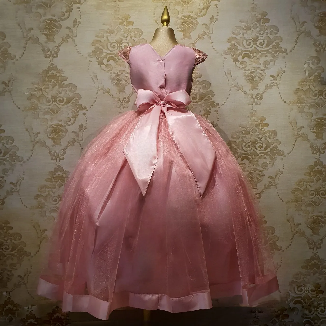 Vestido de Niña Fiesta Rosa Palo con Listón en Falda Talla 10 a 12 años