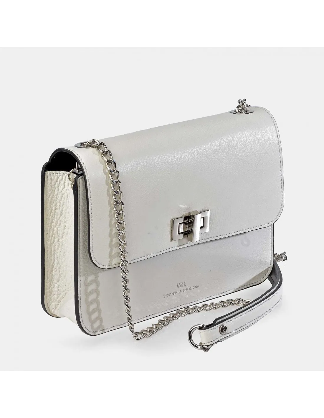 Victorio & Lucchino Bolso bandolera metálica para mujer piel blanco
