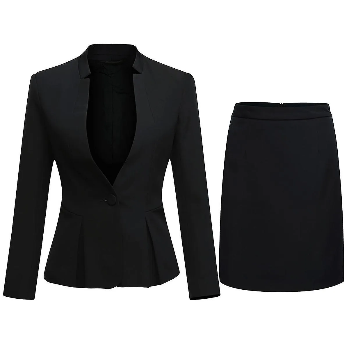 YYNUDA MUJER 2PIEZAS STAND COLLAR COLOR SóLIDO TRAJE DE NEGOCIOS OFICINA DAMA SLIM VESTIDO PROFESIONAL (BLAZER + FALDA)