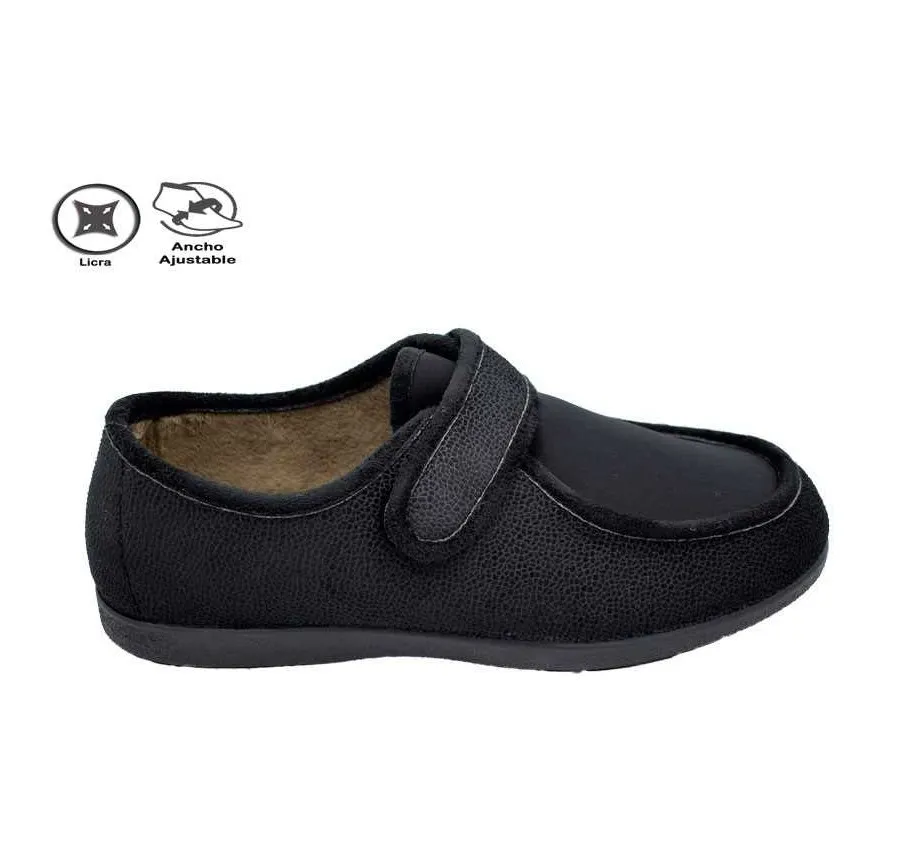 ZAPATILLA GARZON 6870.244 DE CASA HOMBRE ANATOMICA VELCRO ANCHO ESPECIAL NEGRO 22704