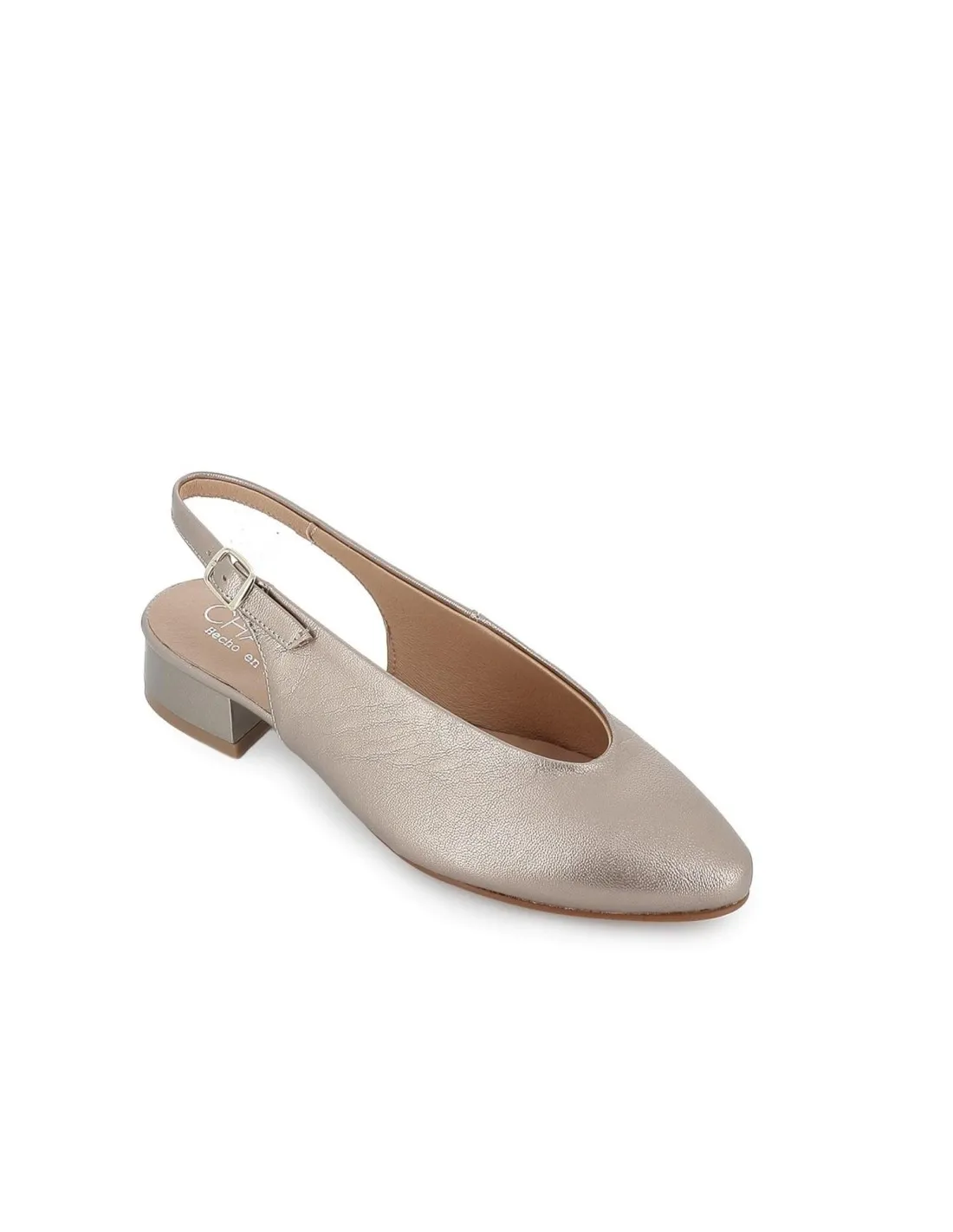 Zapato salon piel tacon con hebilla mujer dorado Chamby