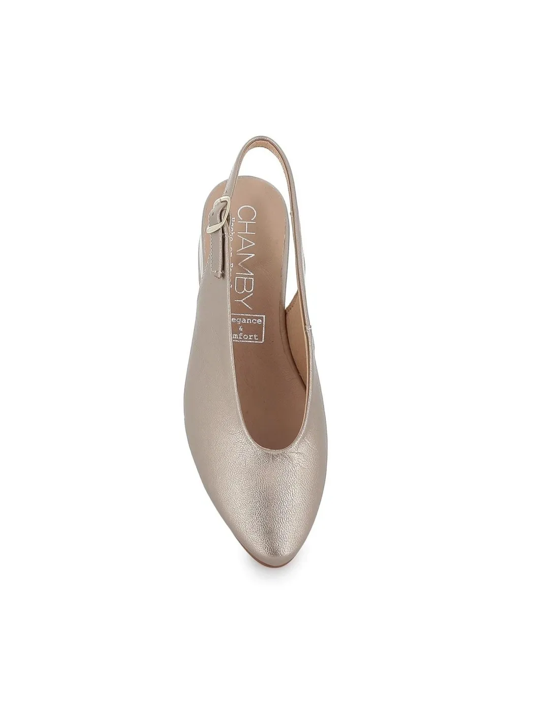 Zapato salon piel tacon con hebilla mujer dorado Chamby