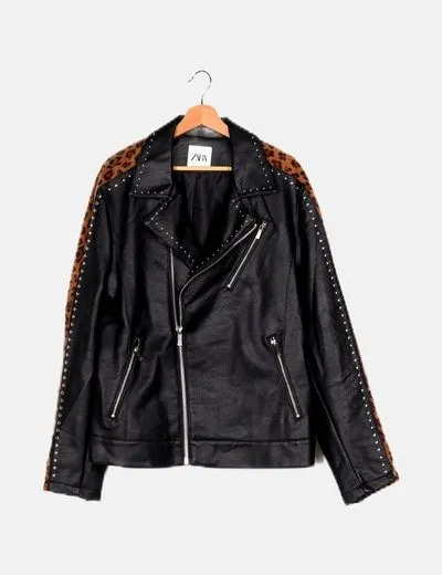 Zara Cazadora biker animal print