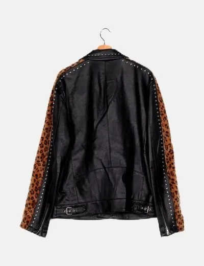Zara Cazadora biker animal print