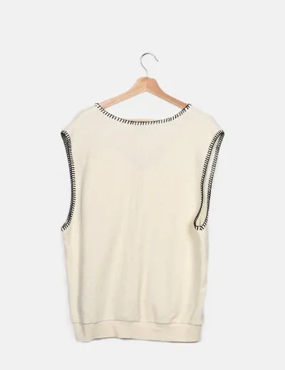 Zara Chaleco beige ribete negro